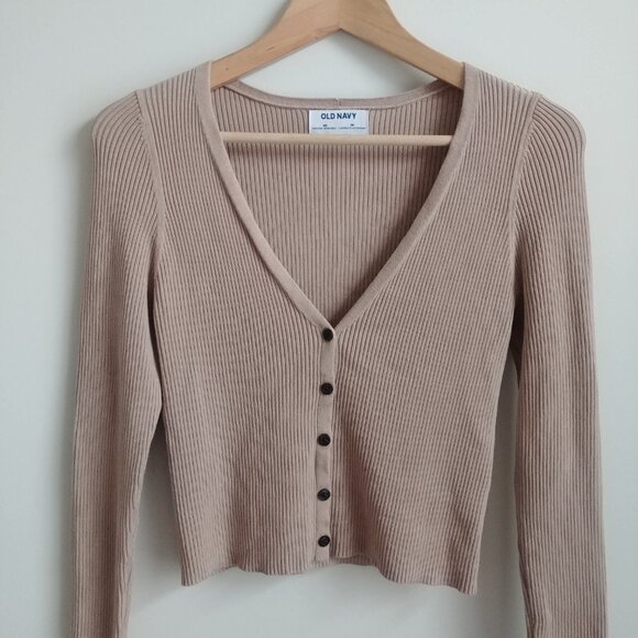 Old Navy soft little ribbed cardigan sweater top camel brown stretch XS - Picture 4 of 15